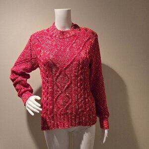 Faherty Delilah Summer Sun Shoulder Button Cable Knit Pullover Sweater XS